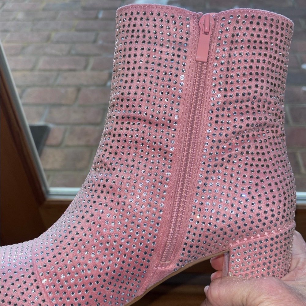Top Moda *NEW* HESTER-15 Ankle Boots Block Heel Rhinestone Bling Pink Zipper 10 - Picture 4 of 16